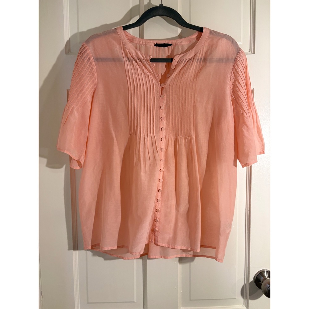 J.Crew Re-Imagined Cotton Silk Pintuck Button Front Blouse Peach BB266 Womens M